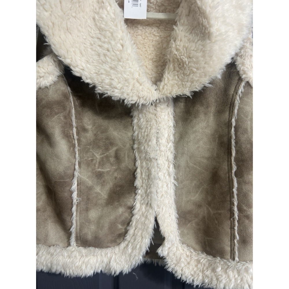 New‎ Cejon Camel Brown Sherpa Style Faux Suede Vest Women's Large NWT - Picture 2 of 7